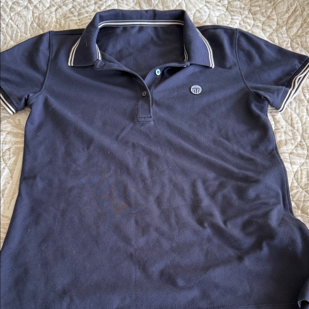 Tory Burch Navy Polo Shirt with White Trim - Picture 3 of 6